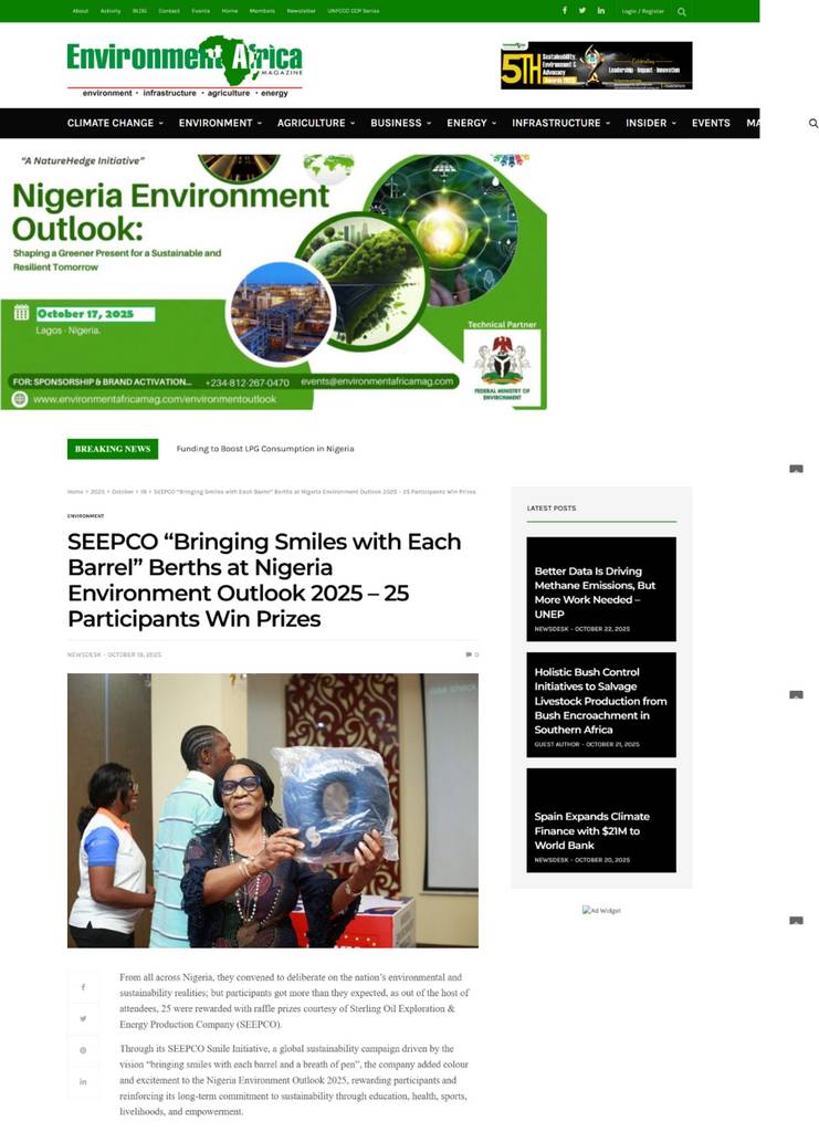 SEEPCO Spreads Smiles at Nigeria Environment Outlook 2025, Rewards 25 participants with raffle prizes