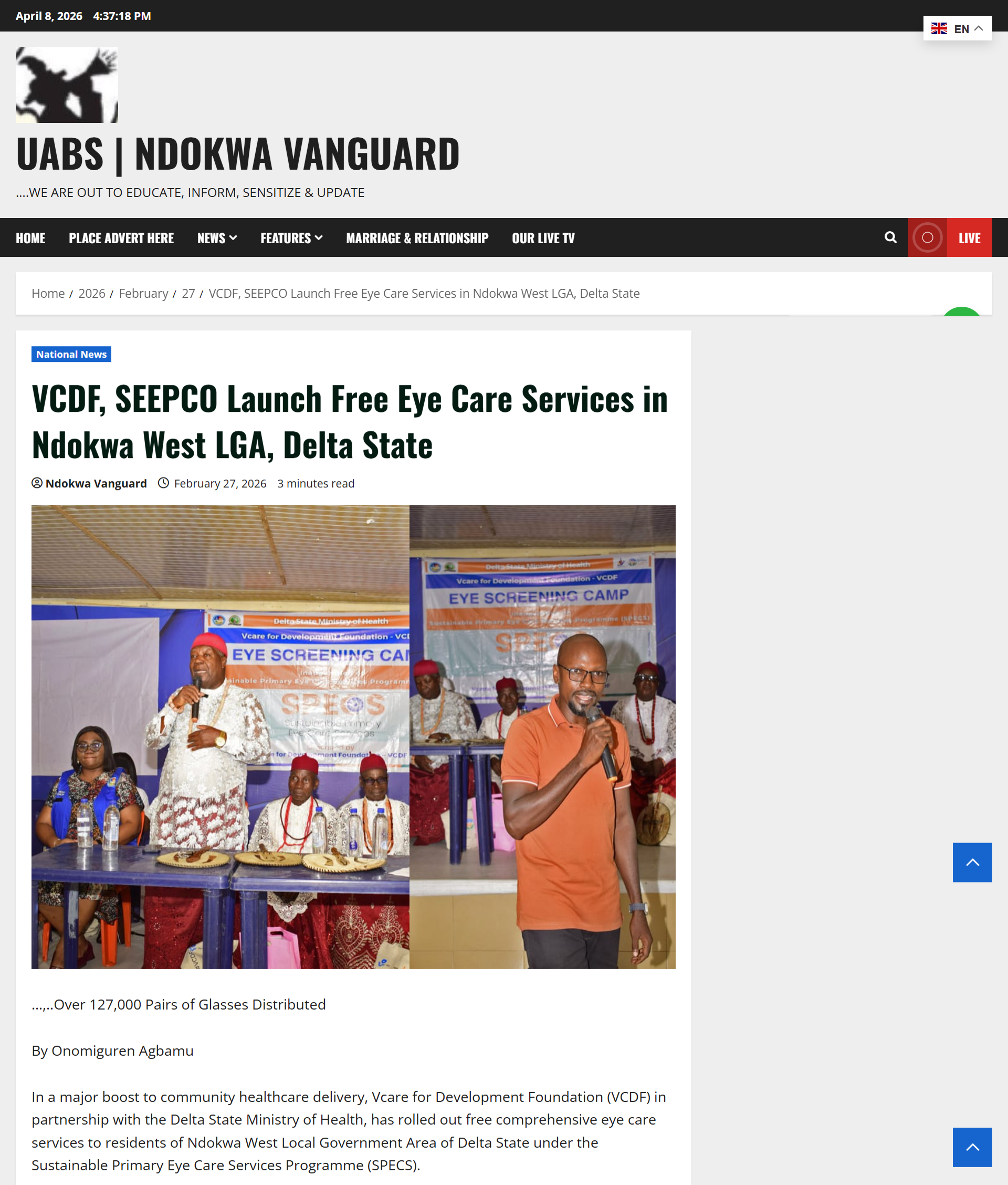 VCDF, SEEPCO Launch Free Eye Care Services in Ndokwa West LGA, Delta SEEPCO Spreads Smiles at Nigeria Environment Outlook 2025, Rewards 25 participants with raffle prizes